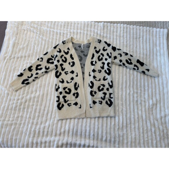 Women's Open Front Animal Print Cardigan Sweater Cream And Black Size XS-M - Picture 4 of 10